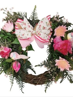 Pink Floral Wreath with Bow